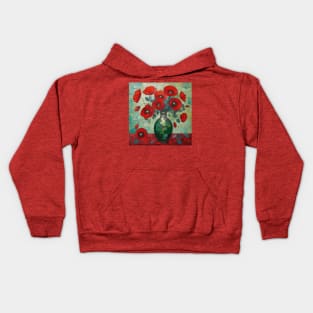 Red Poppies and Eucalyptus Leaves in a Geometric Green Vase Kids Hoodie